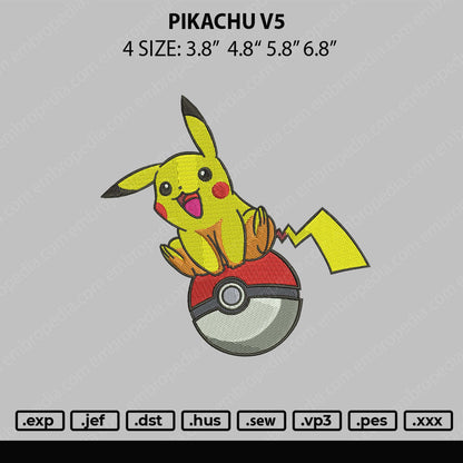 Pikachu V5 Embroidery File V5 Embroidery File 4 sizes