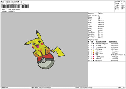 Pikachu V5 Embroidery File V5 Embroidery File 4 sizes