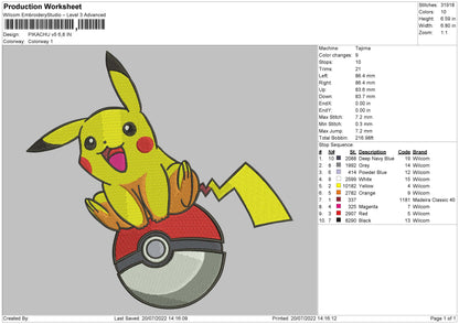 Pikachu V5 Embroidery File V5 Embroidery File 4 sizes