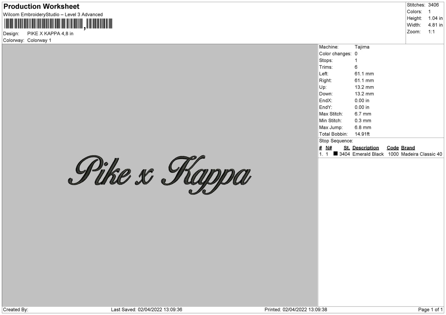 Pike X Kappa Embroidery File 4 size