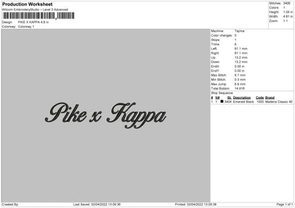 Pike X Kappa Embroidery File 4 size