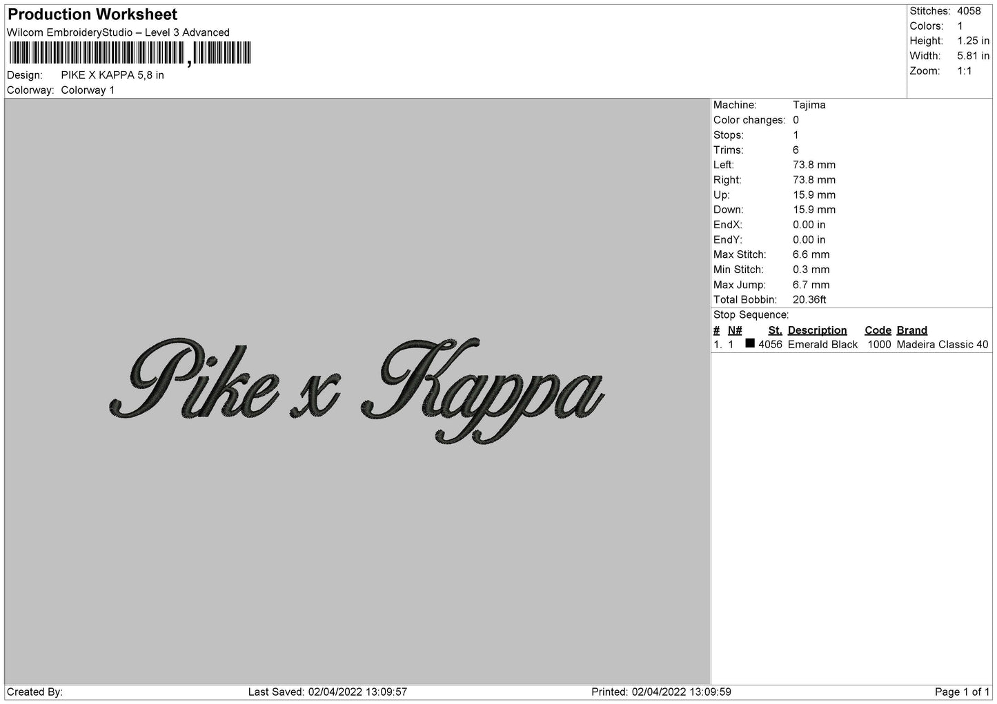 Pike X Kappa Embroidery File 4 size