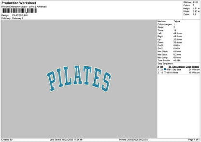 Pilatestext Embroidery File 6 sizes