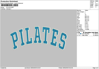 Pilatestext Embroidery File 6 sizes