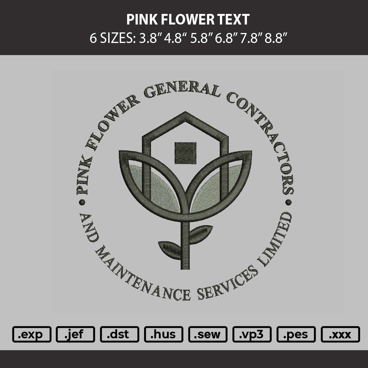 Pink Flower Embroidery Machine Design File 6 sizes