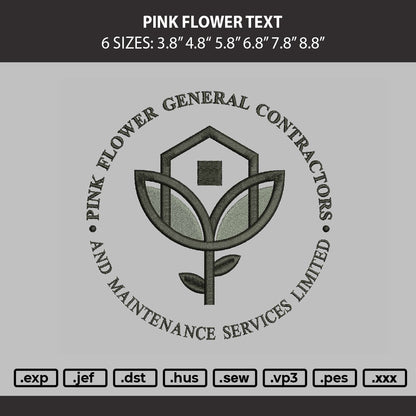 Pink Flower Embroidery Machine Design File 6 sizes