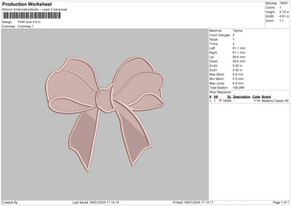 Pink Bow Embroidery File 6 sizes