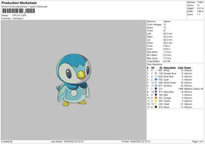 Piplup Embroidery File 4 size