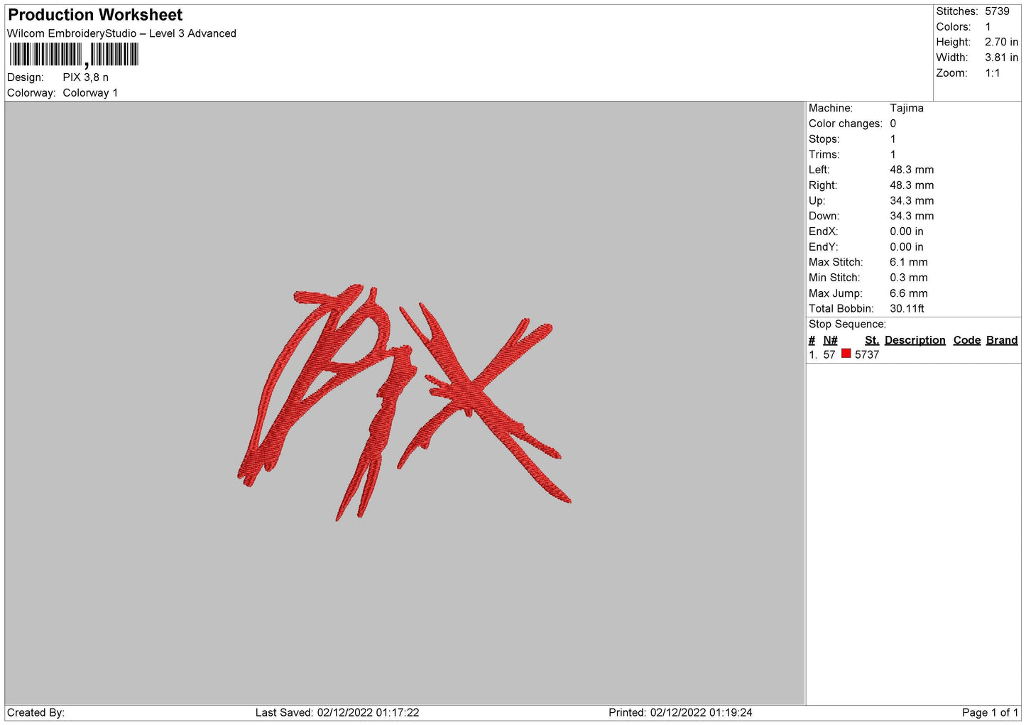 Pix Embroidery File 6 sizes