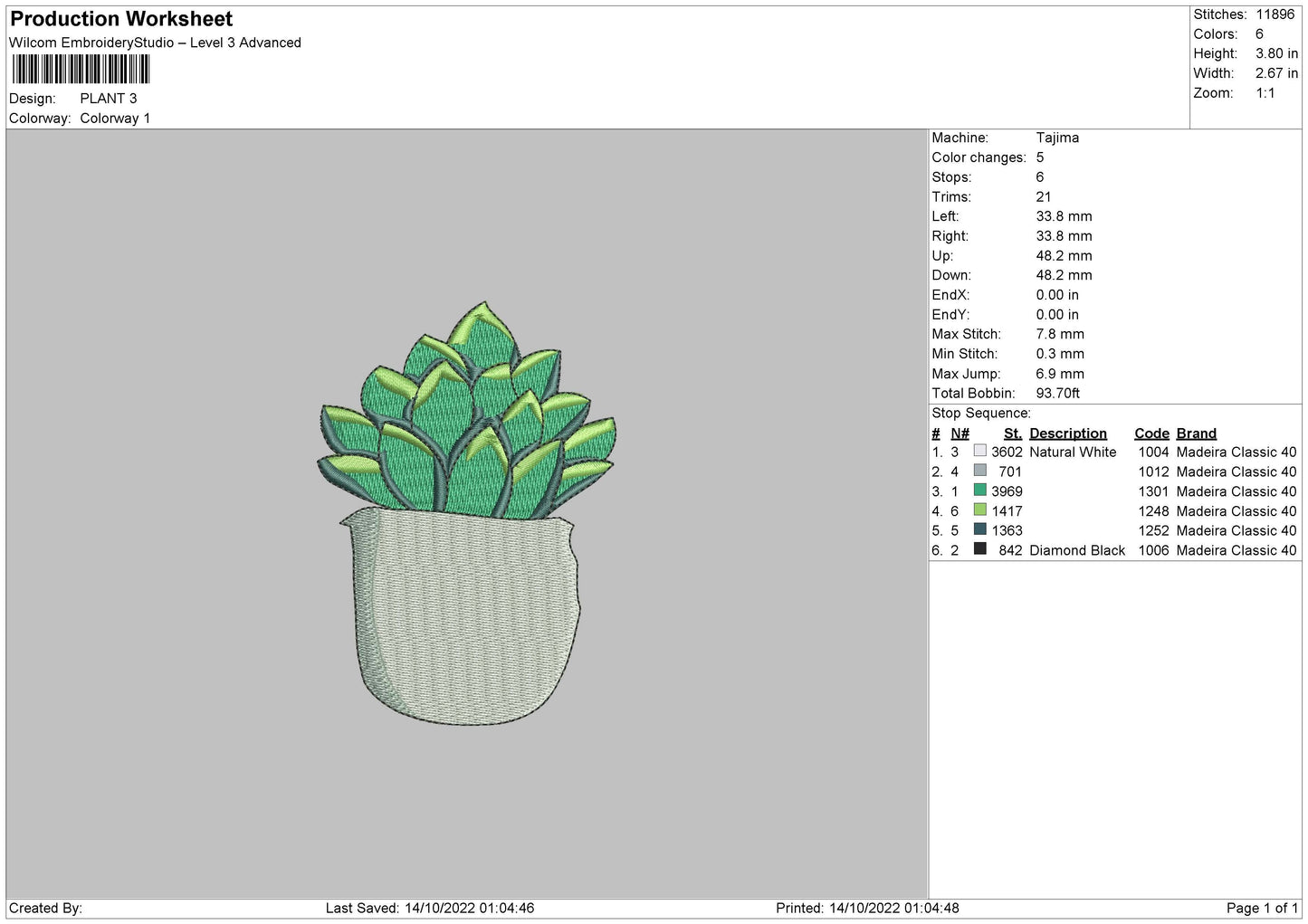 Plant Embroidery File 5 sizes