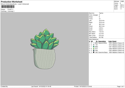 Plant Embroidery File 5 sizes
