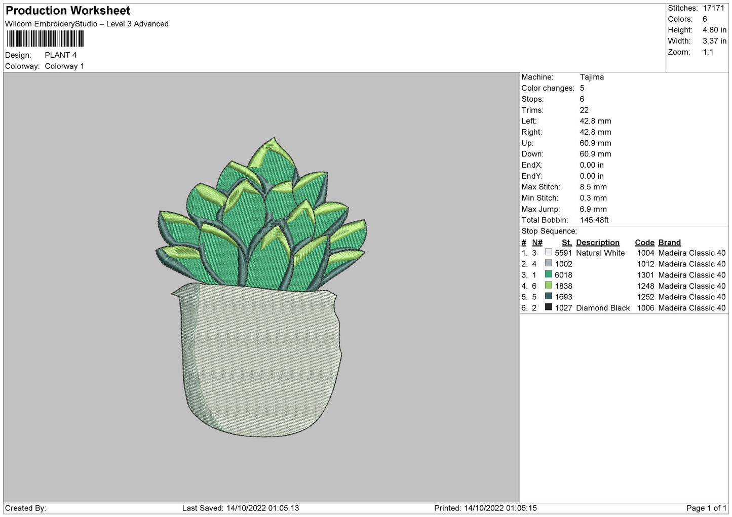 Plant Embroidery File 5 sizes