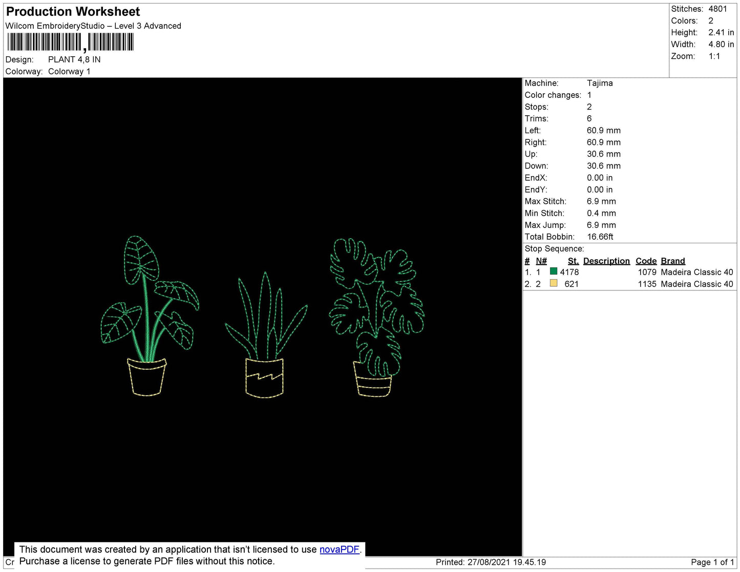 Plant Embroidery File 4 size