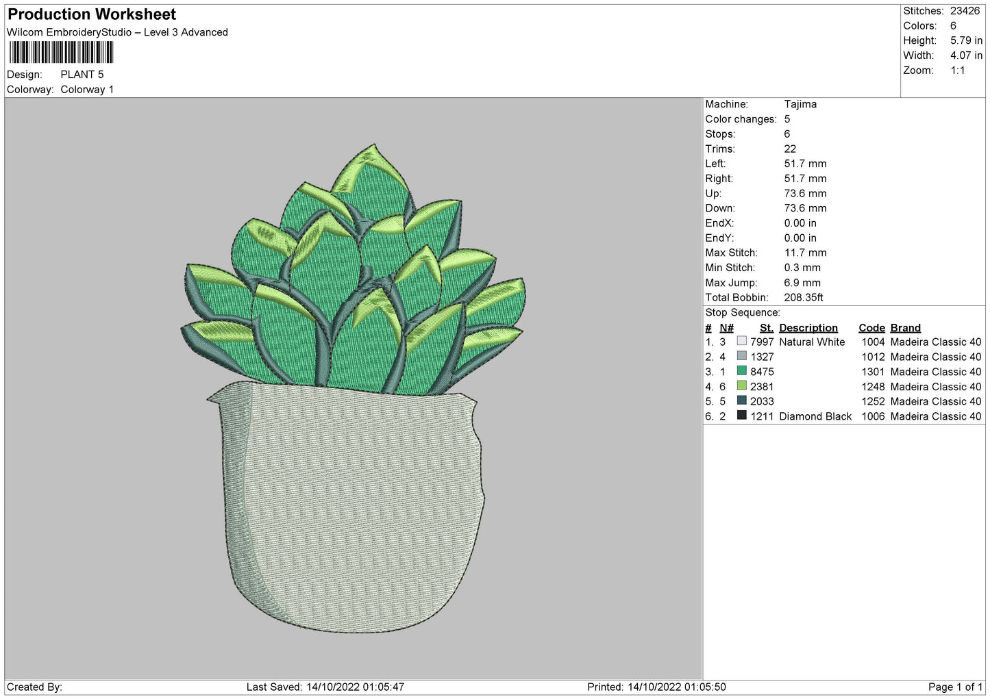 Plant Embroidery File 5 sizes