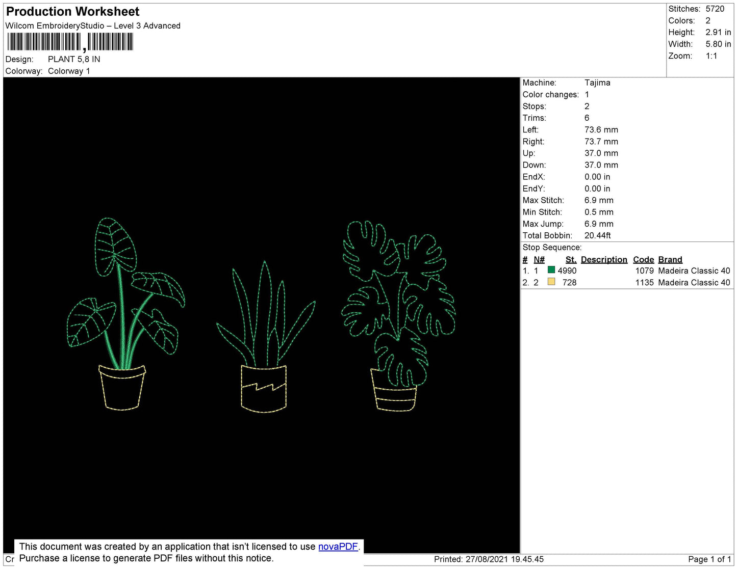 Plant Embroidery File 4 size