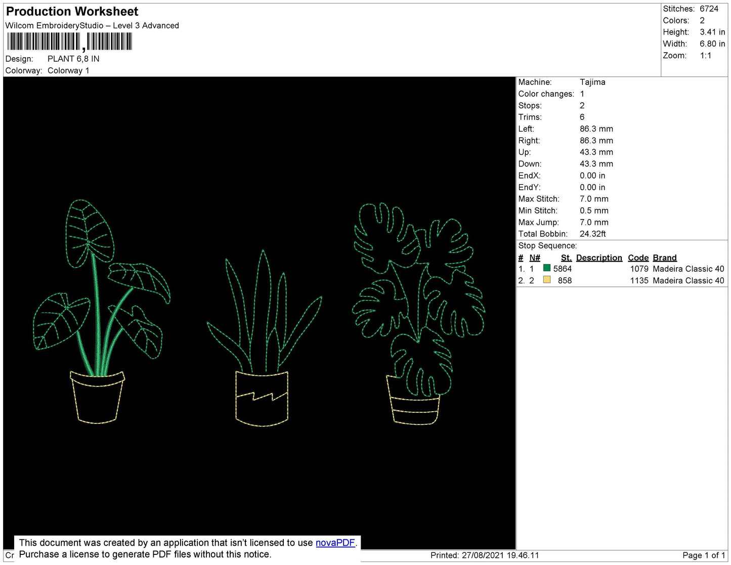 Plant Embroidery File 4 size