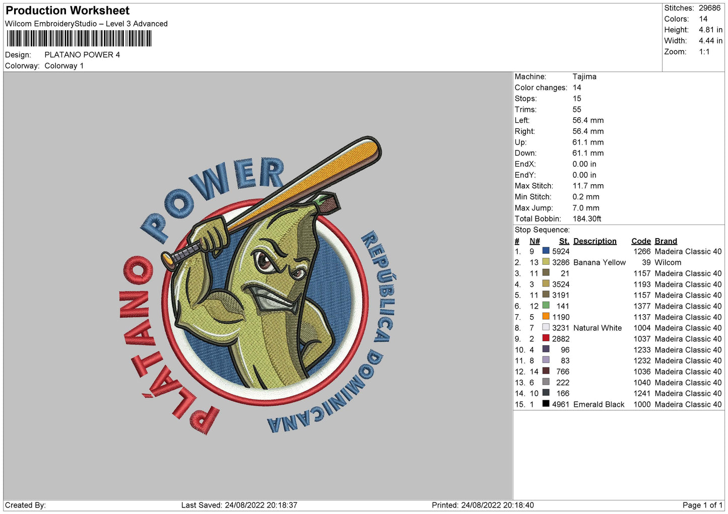 Platano Embroidery File 5 sizes
