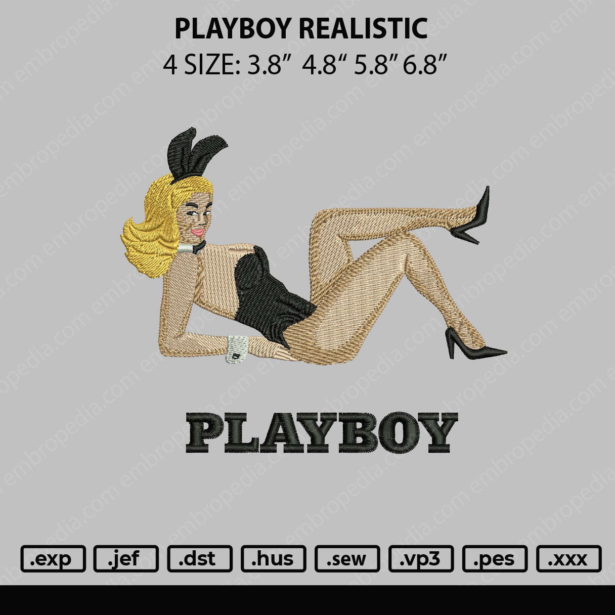 Playboy Realistic Embroidery File 4 size