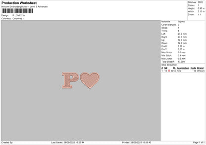 P Love Embroidery File 4 size