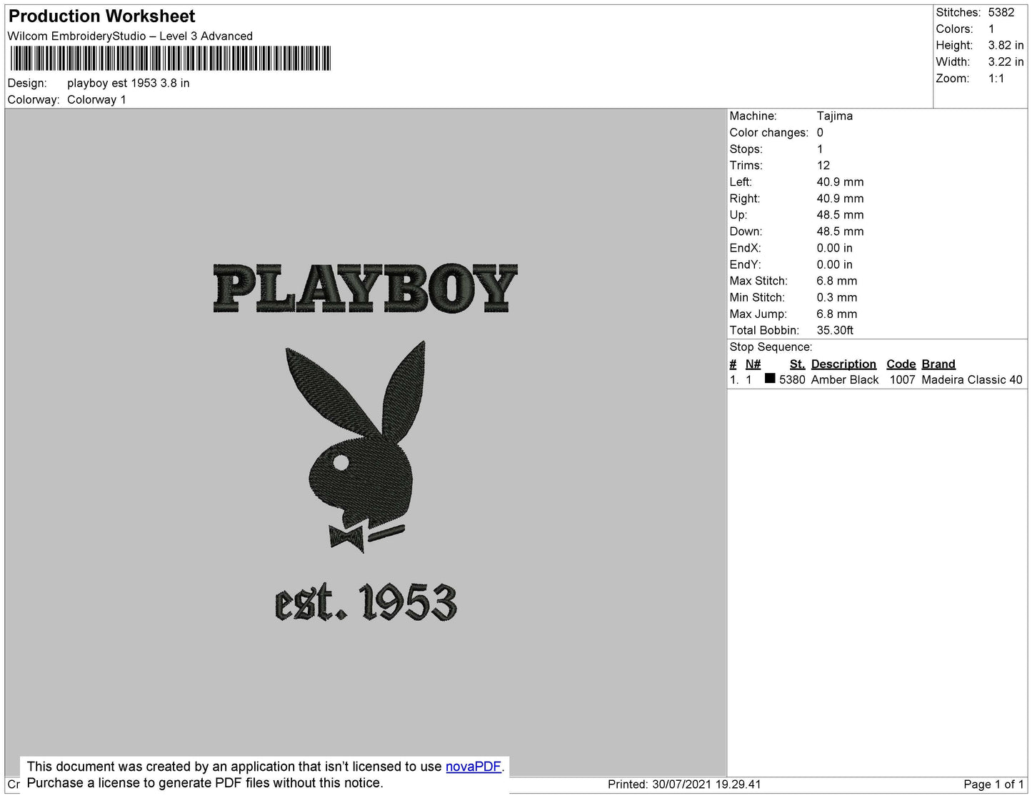Playboy Est 1953 Embroidery File 4 size
