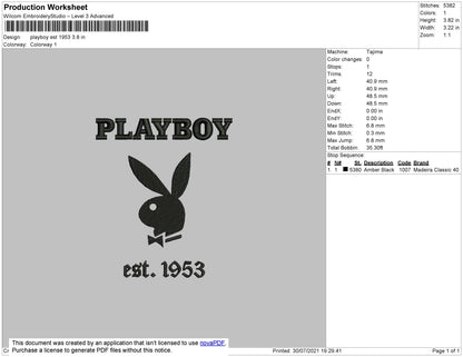 Playboy Est 1953 Embroidery File 4 size