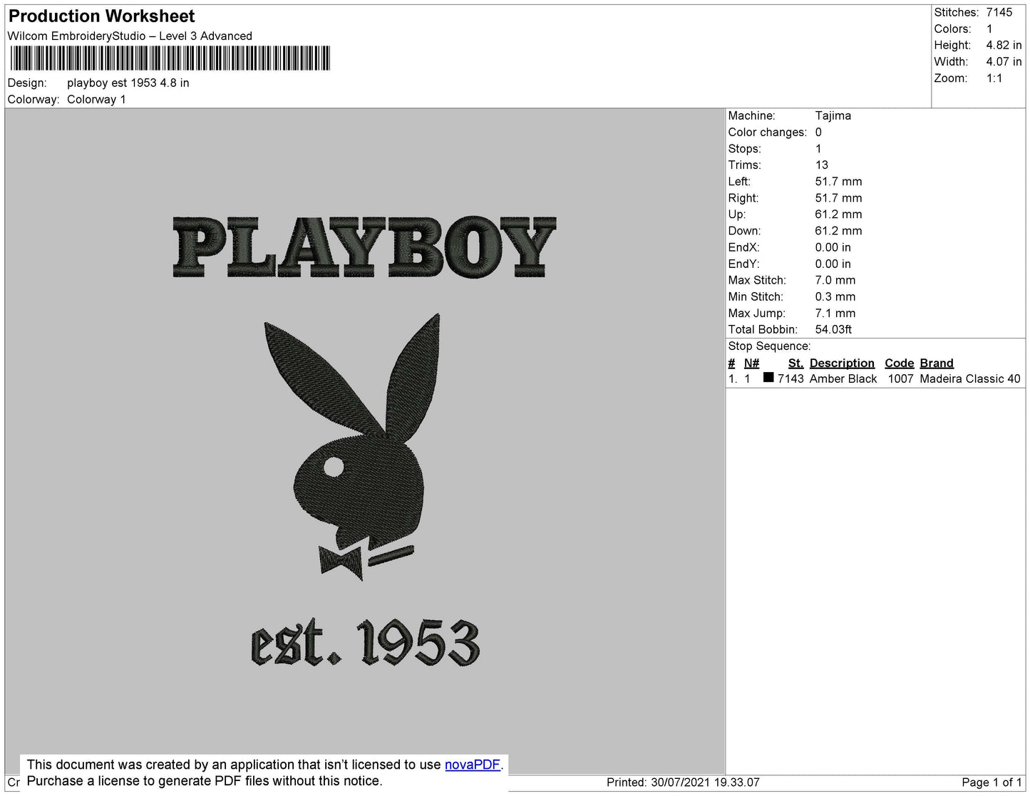 Playboy Est 1953 Embroidery File 4 size