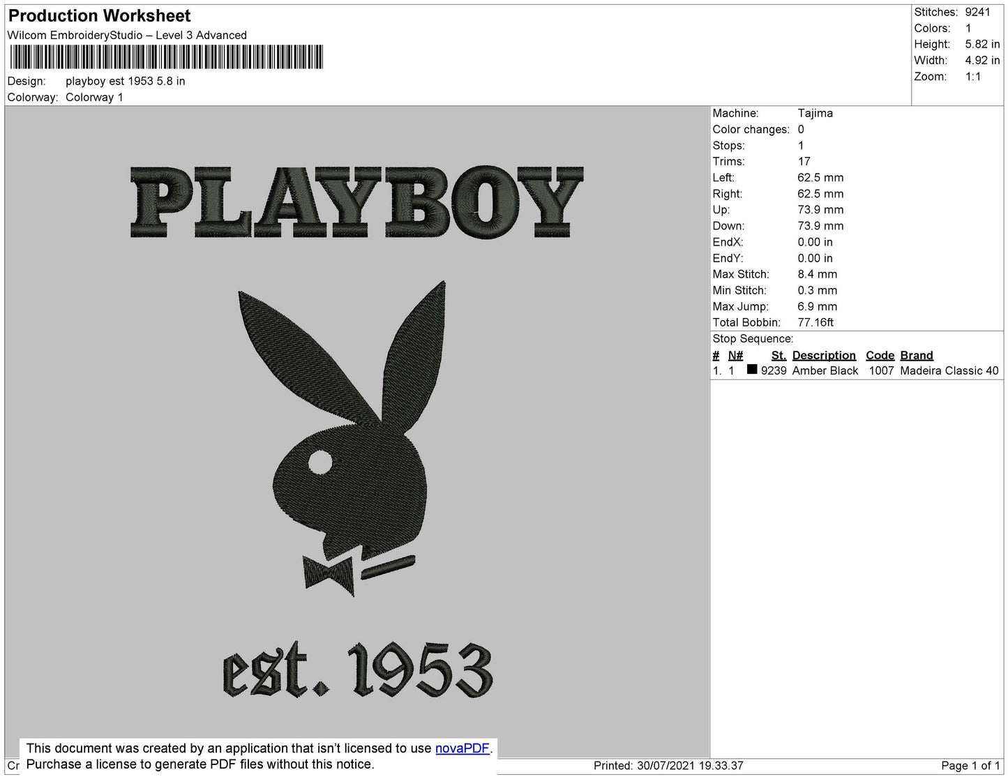 Playboy Est 1953 Embroidery File 4 size