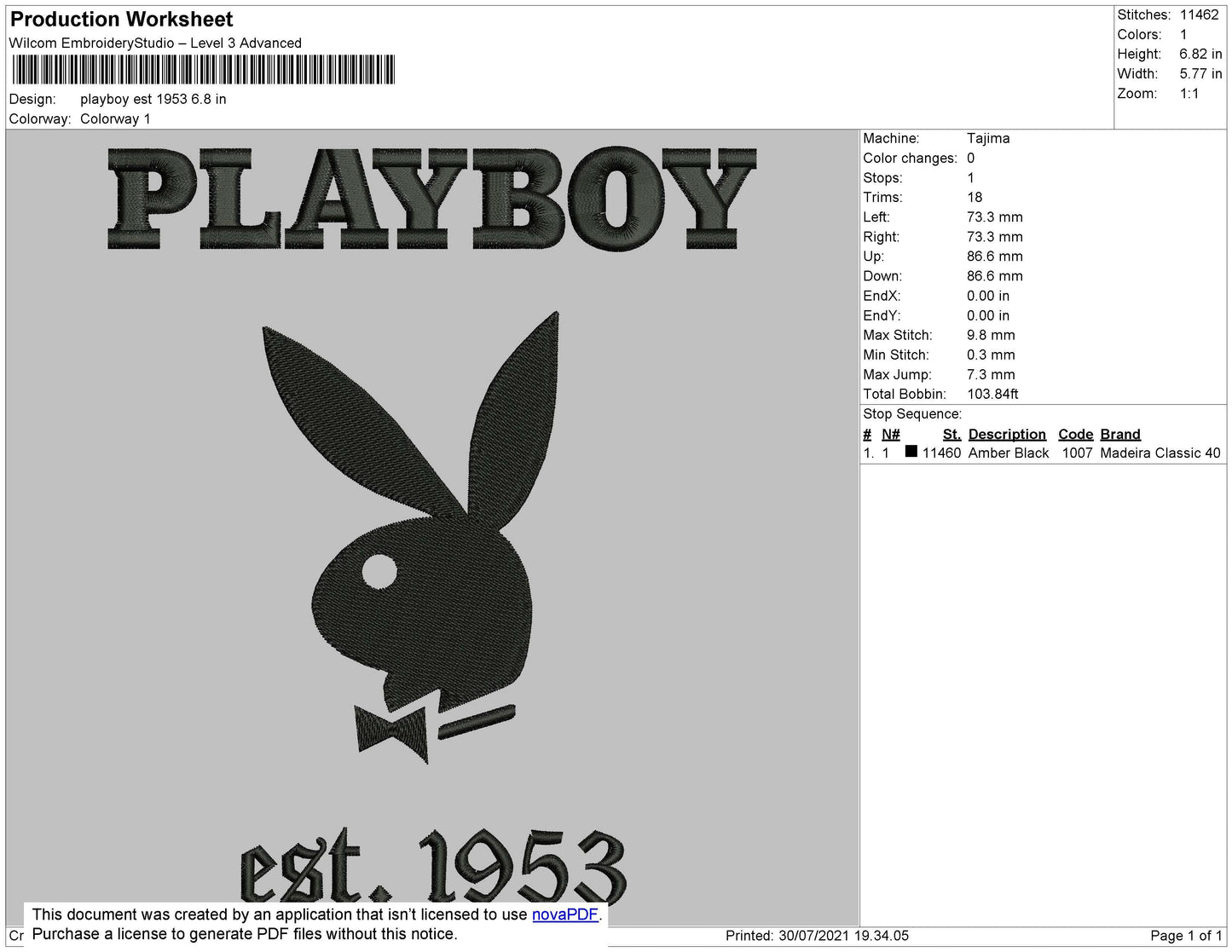 Playboy Est 1953 Embroidery File 4 size