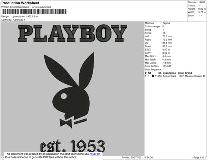Playboy Est 1953 Embroidery File 4 size