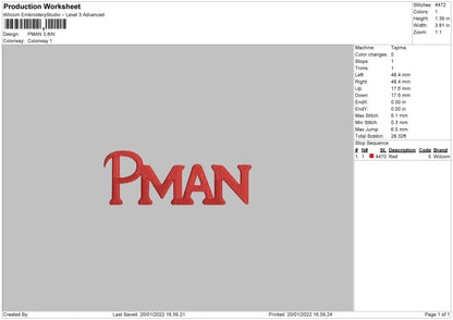 Pman Embroidery File 4 size