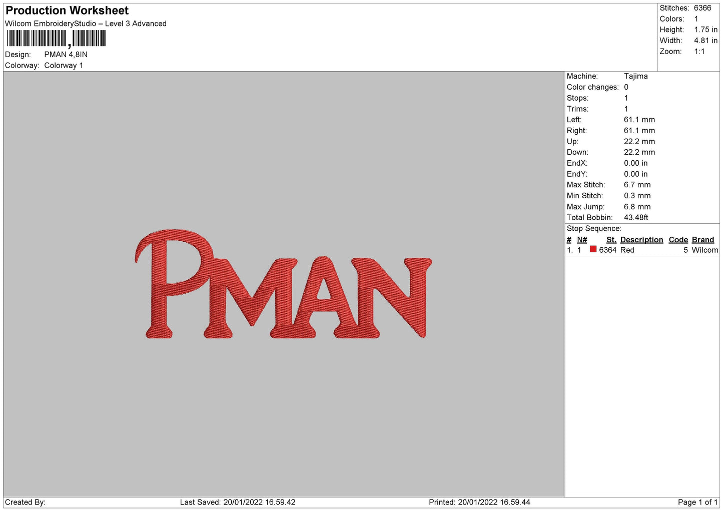 Pman Embroidery File 4 size
