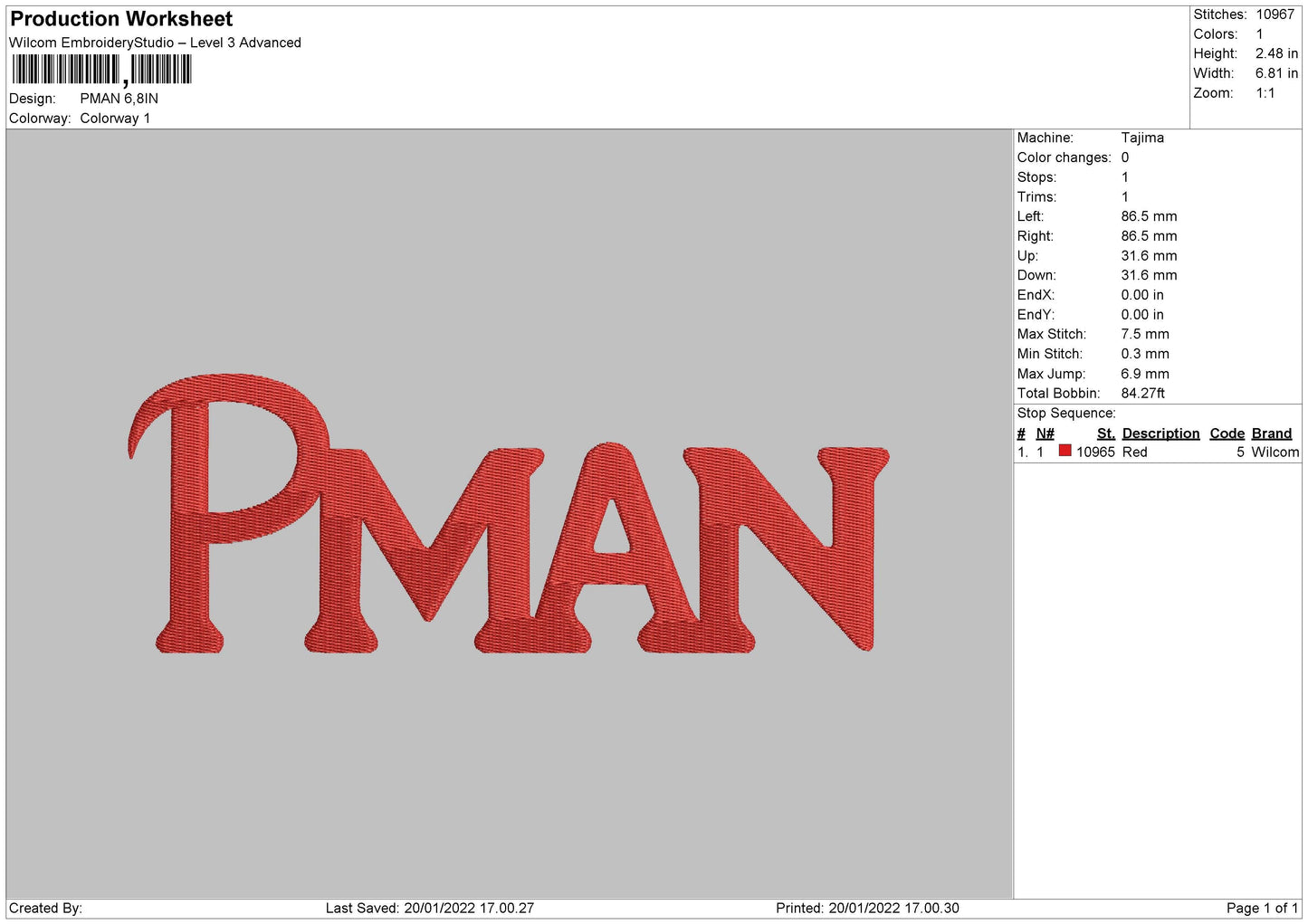 Pman Embroidery File 4 size