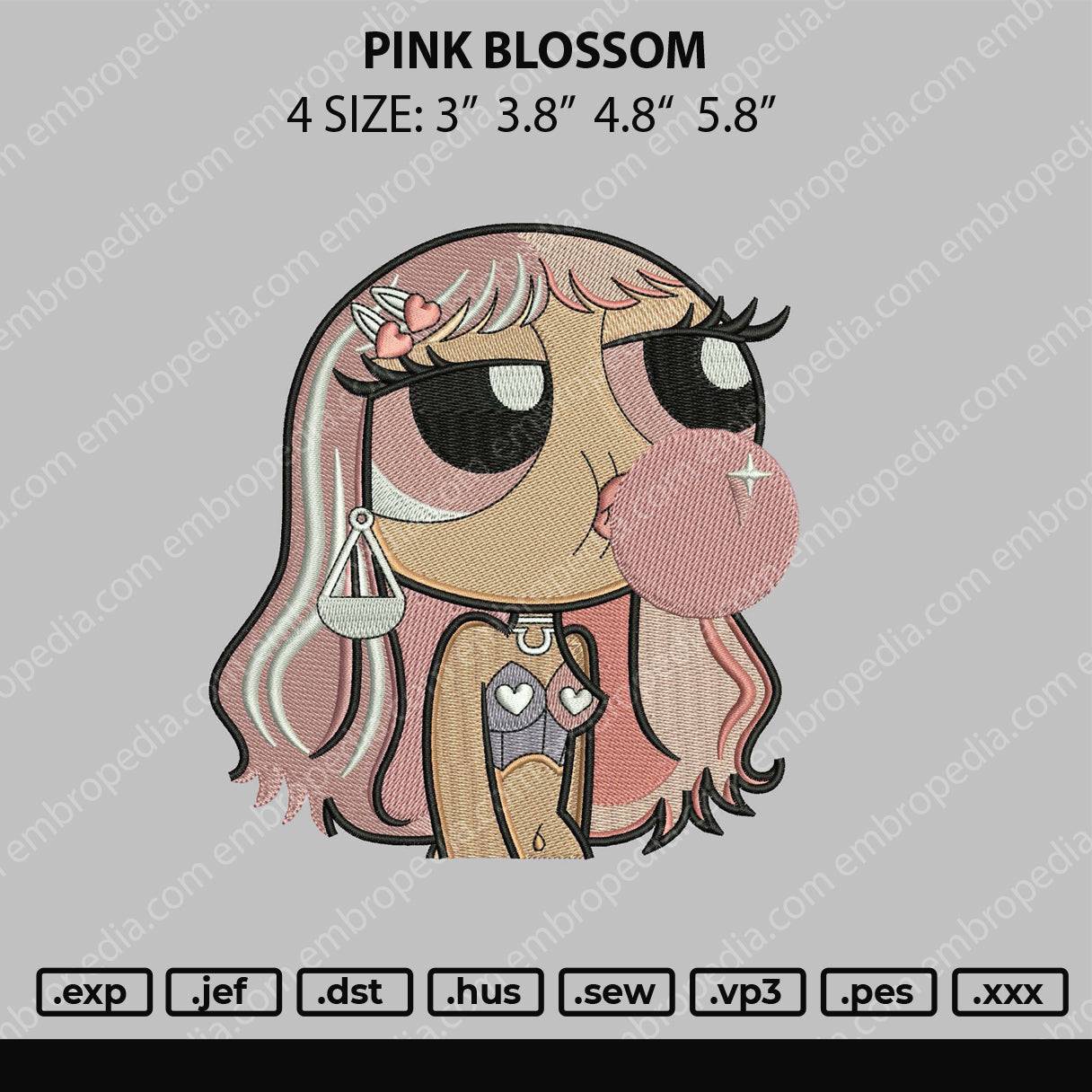 Pink Blossom Embroidery File 4 size