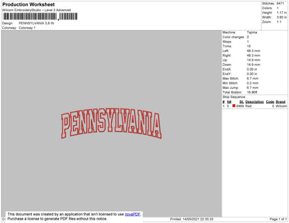 Pennsylvania Text Embroidery File 4 size