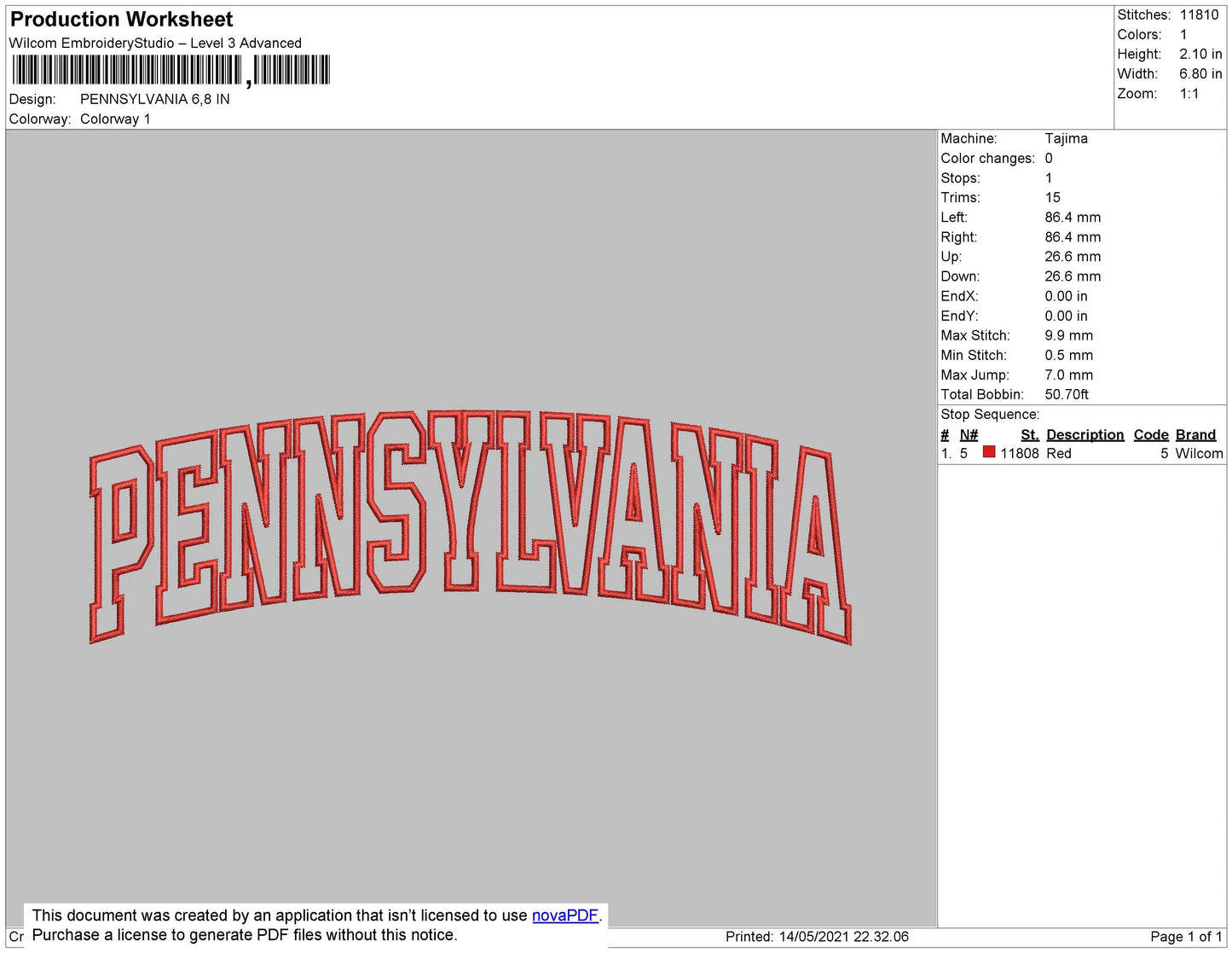 Pennsylvania Text Embroidery File 4 size