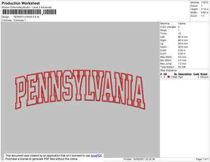 Pennsylvania Text Embroidery File 4 size