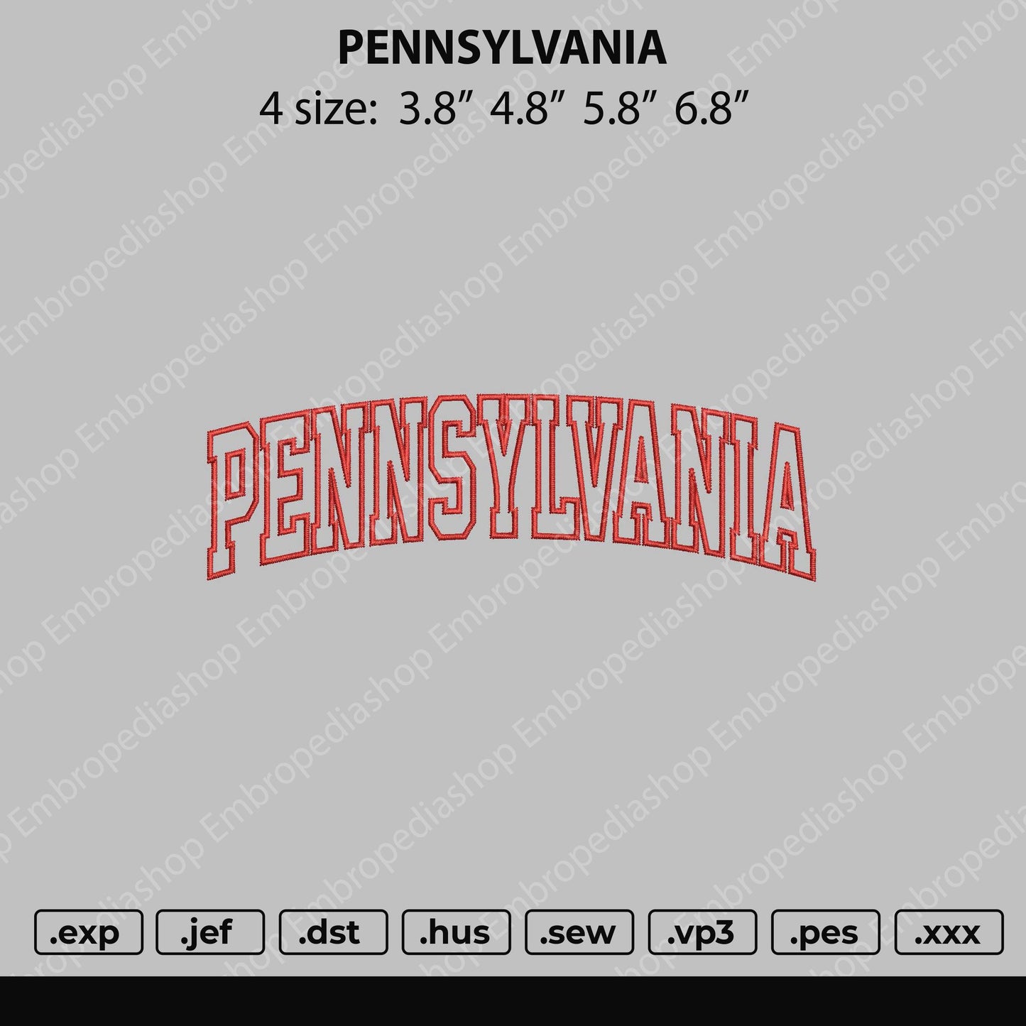 Pennsylvania Text Embroidery File 4 size
