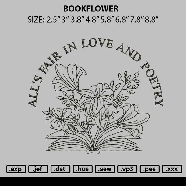 Bookflower Embroidery File 6 sizes