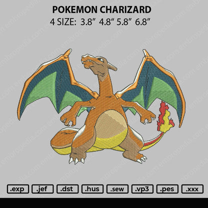 Pokemon Charizard Embroidery File 4 size