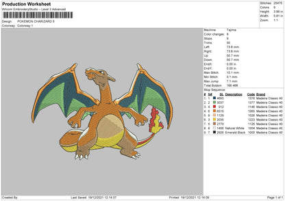 Pokemon Charizard Embroidery File 4 size