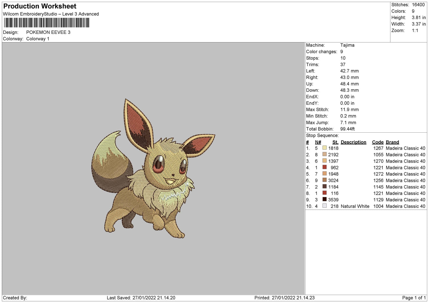 Pokemon Eevee Embroidery File 4 size