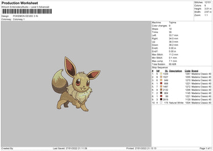 Pokemon Eevee Embroidery File 4 size
