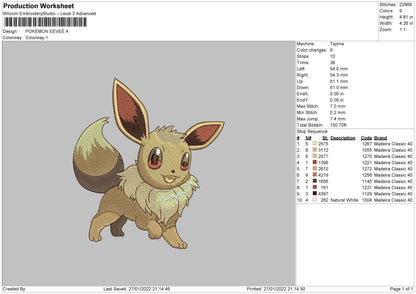 Pokemon Eevee Embroidery File 4 size