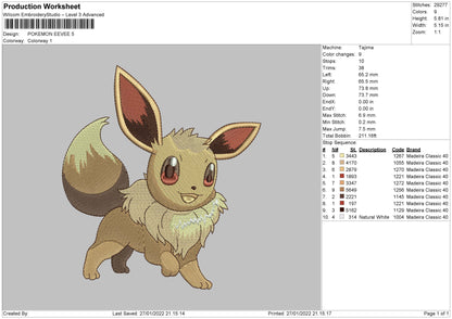 Pokemon Eevee Embroidery File 4 size