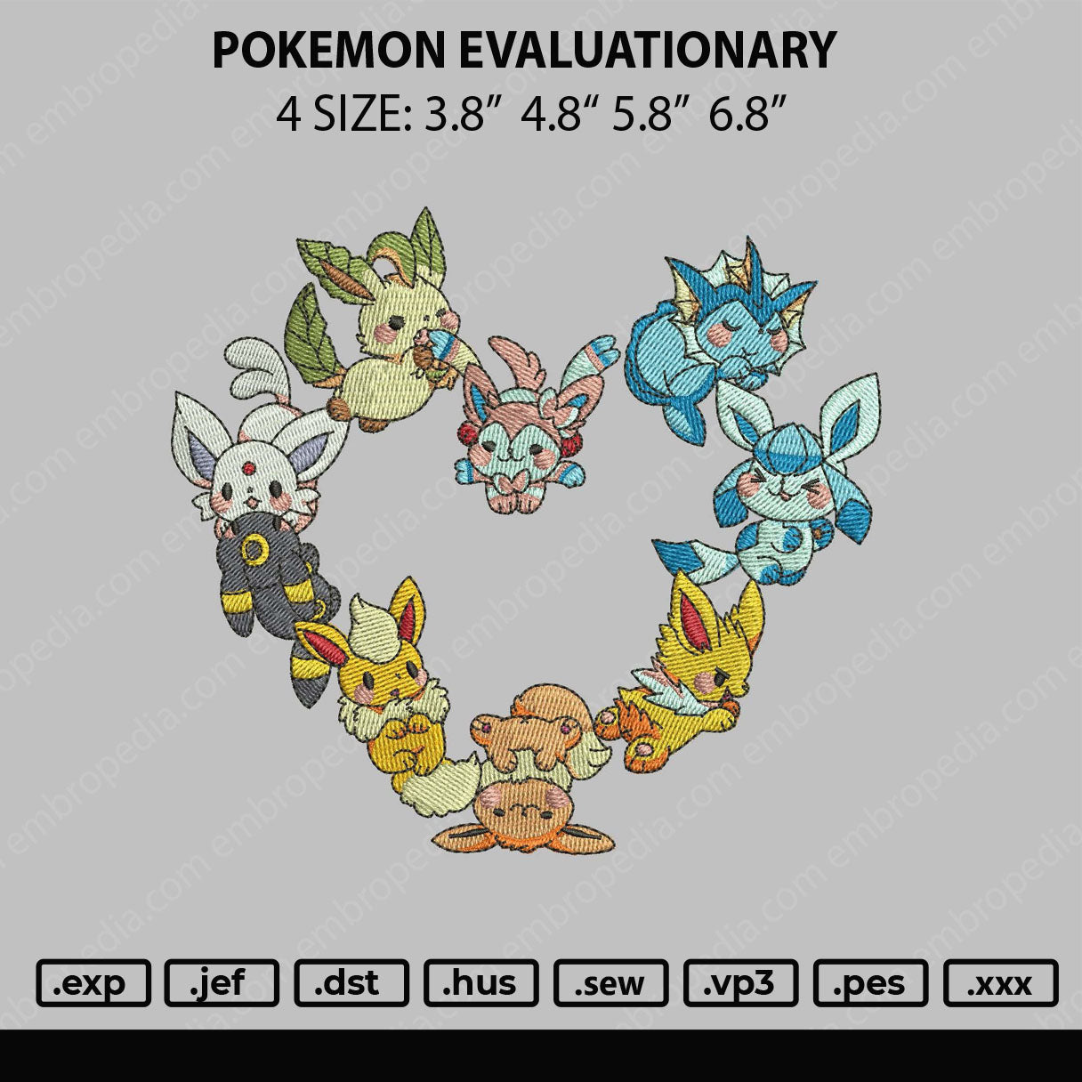 Pokemon Evaluationary Embroidery File 4 size