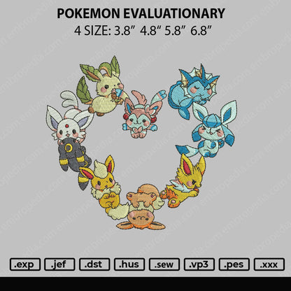 Pokemon Evaluationary Embroidery File 4 size