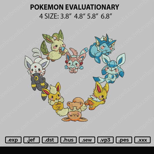 Pokemon Evaluationary Embroidery File 4 size