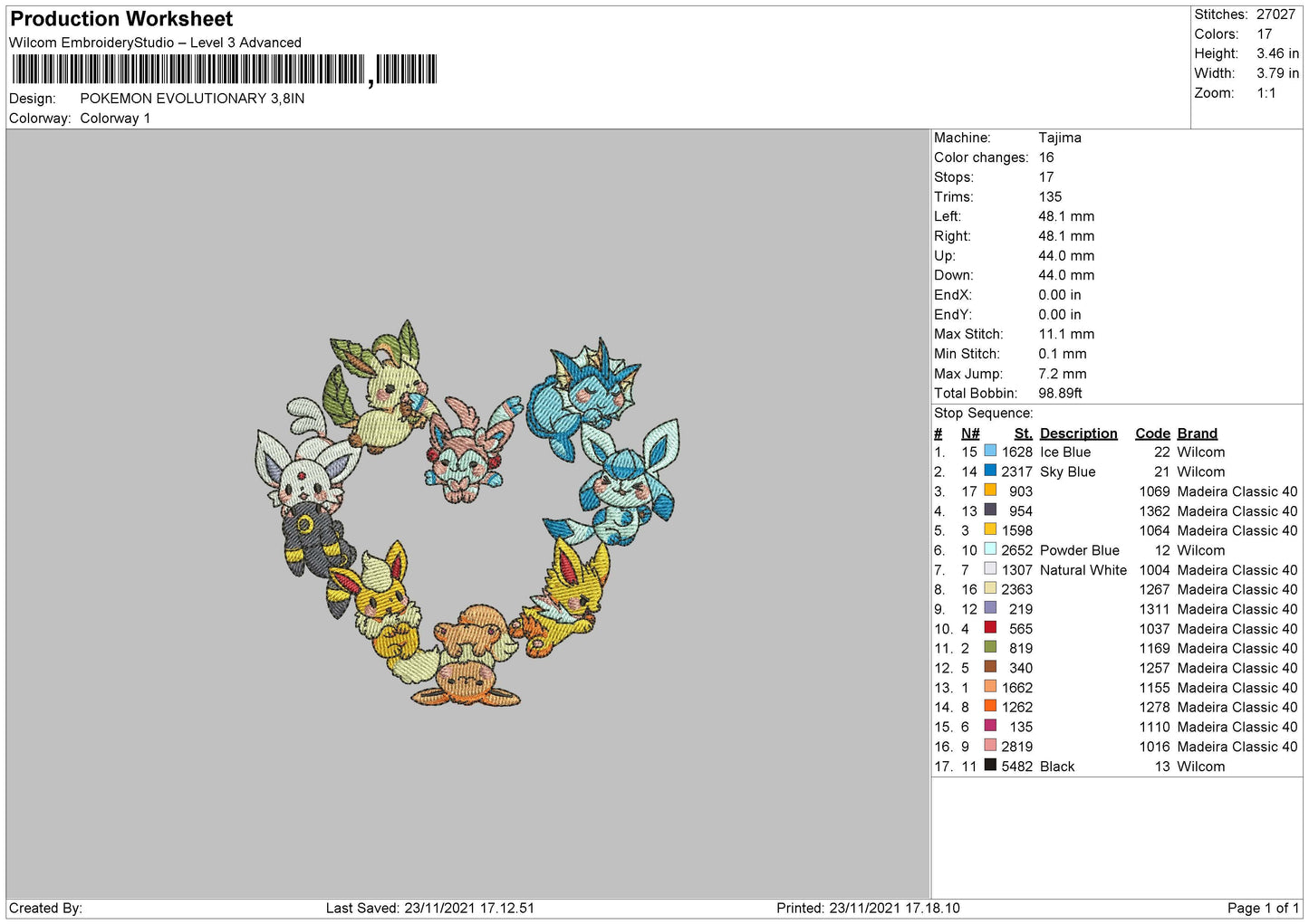 Pokemon Evaluationary Embroidery File 4 size