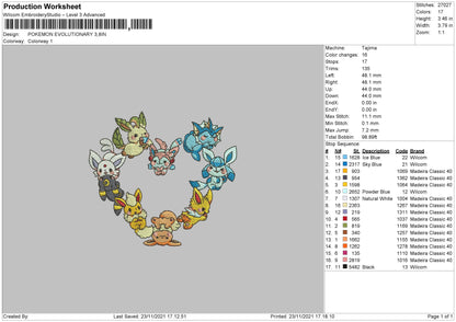Pokemon Evaluationary Embroidery File 4 size