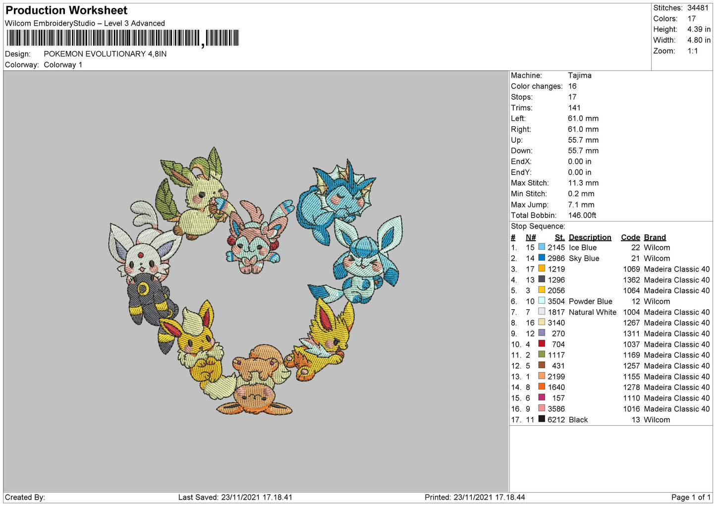 Pokemon Evaluationary Embroidery File 4 size